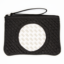Woven Leather Clutch Black with Round Insert